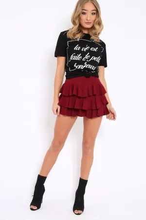 Wine Triple Frill Shorts - Alison