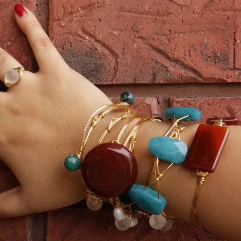 Wire Wrapped Blue Agate Stone Bracelet