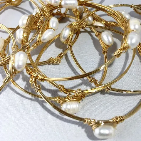 Wire Wrapped Cultured Pearls Bracelet