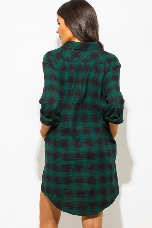 Woman plaid flannel mini dress