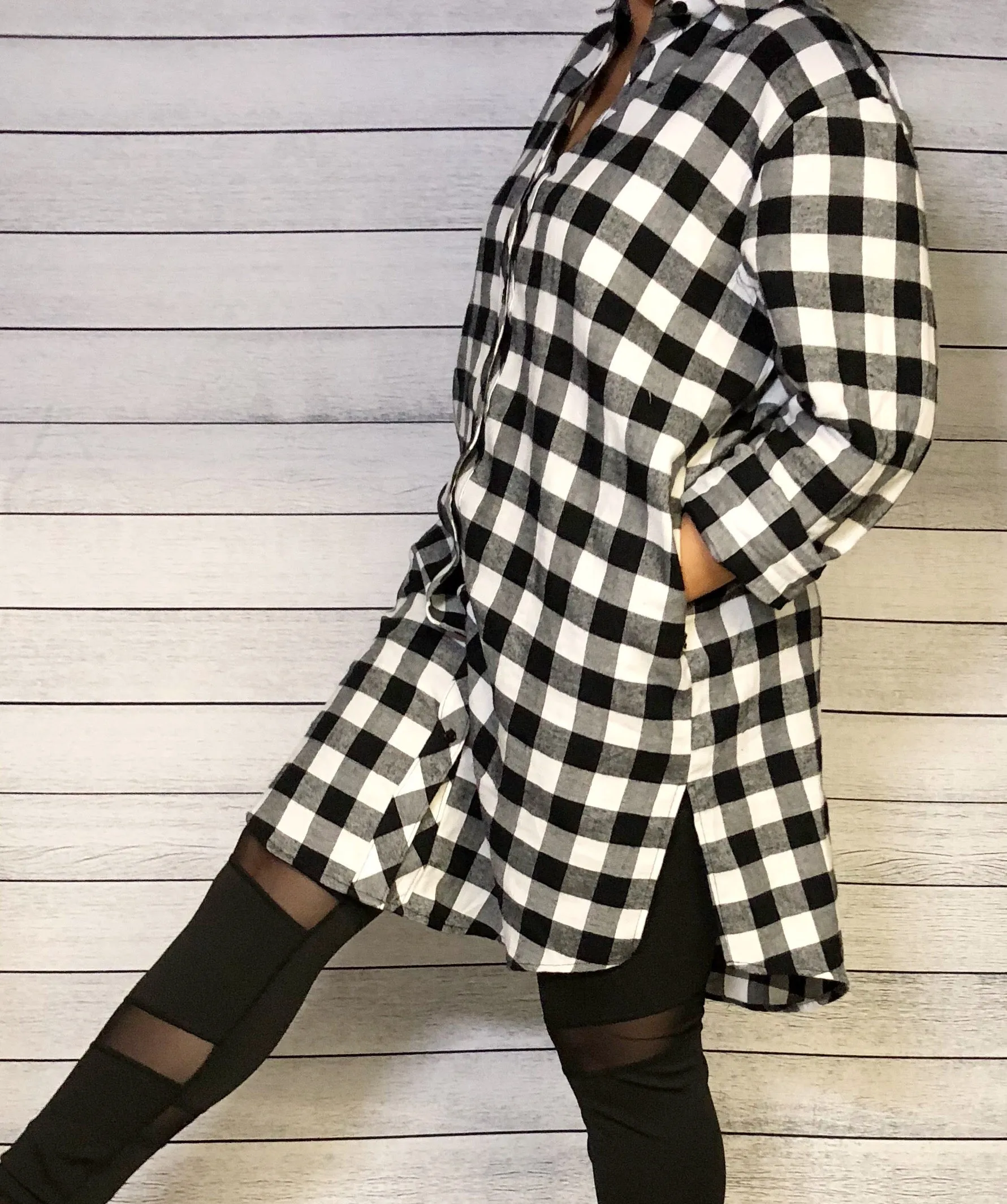 Woman plaid flannel mini dress