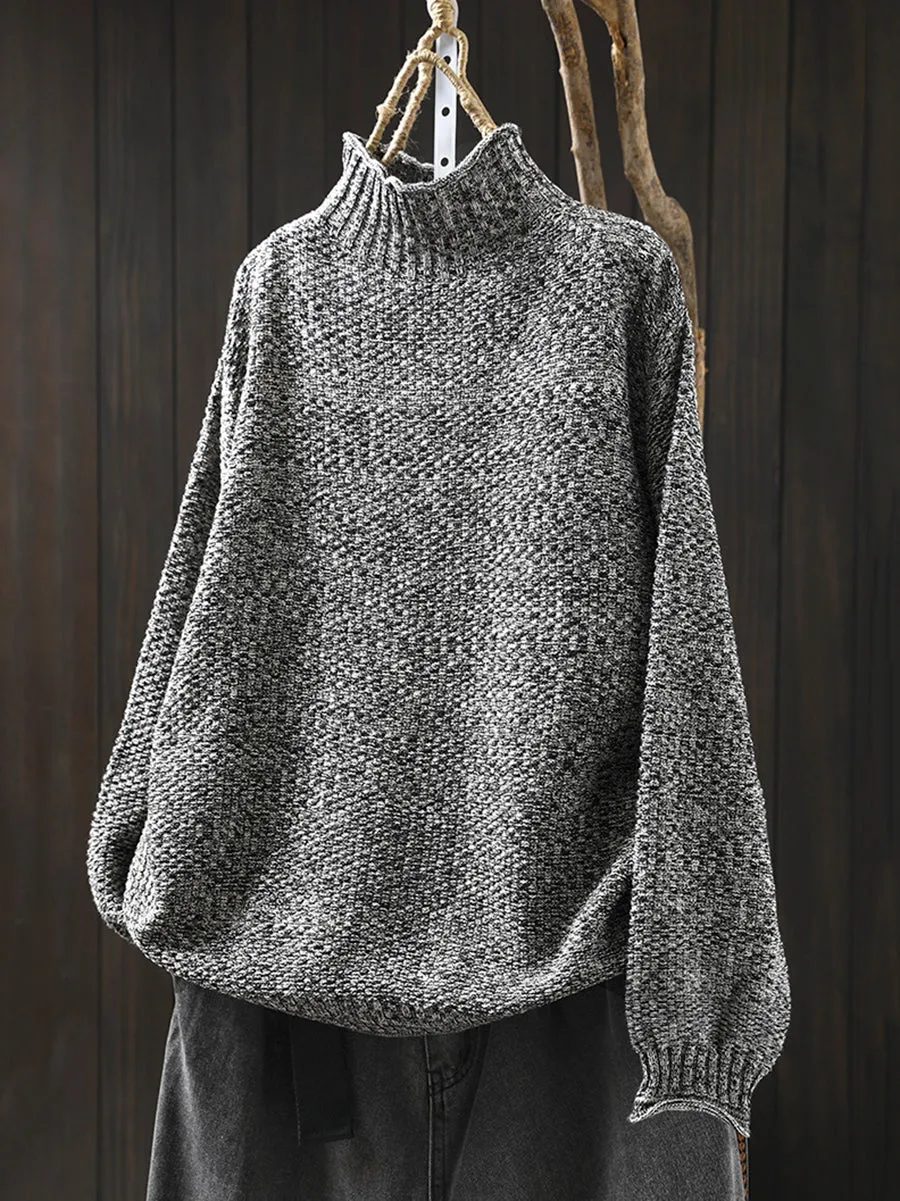 Women Autumn Casual Knit Half-Turtleneck Sweater