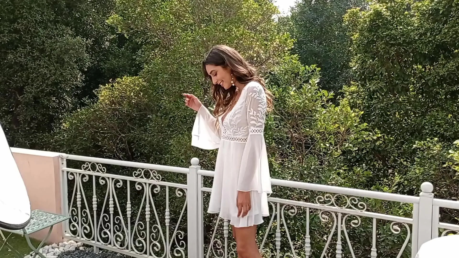 Women Deep V Neck Lace White Dress