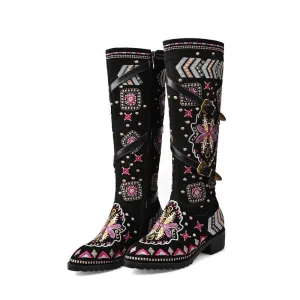 Women embroidery knee high boots