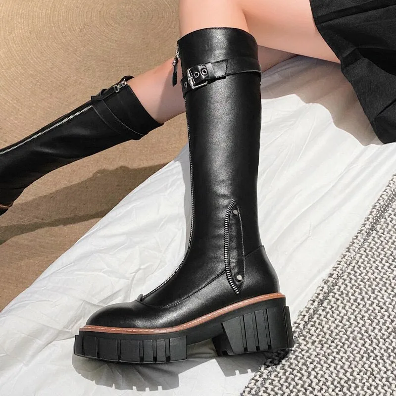 Women Height Increased Platform Punk Knee High Boots