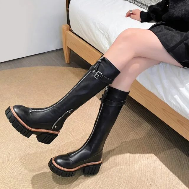 Women Height Increased Platform Punk Knee High Boots