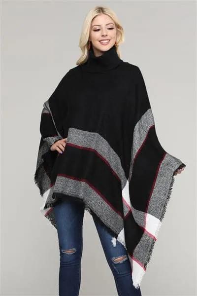 Women Pull Over Color-Blocked Poncho Black - Pack of 6