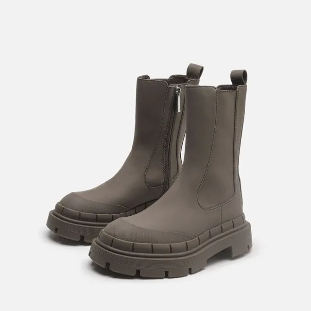 Women  Round Toe Chunky Heel Side Zipper  Boots