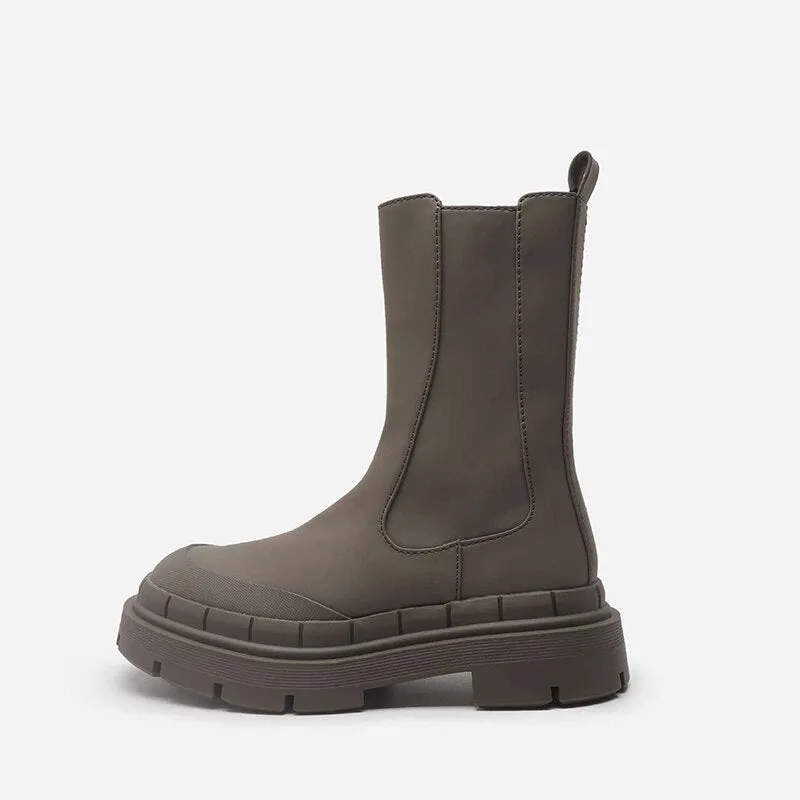 Women  Round Toe Chunky Heel Side Zipper  Boots