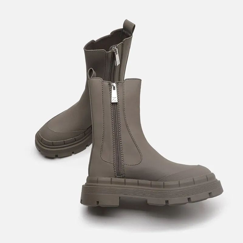 Women  Round Toe Chunky Heel Side Zipper  Boots