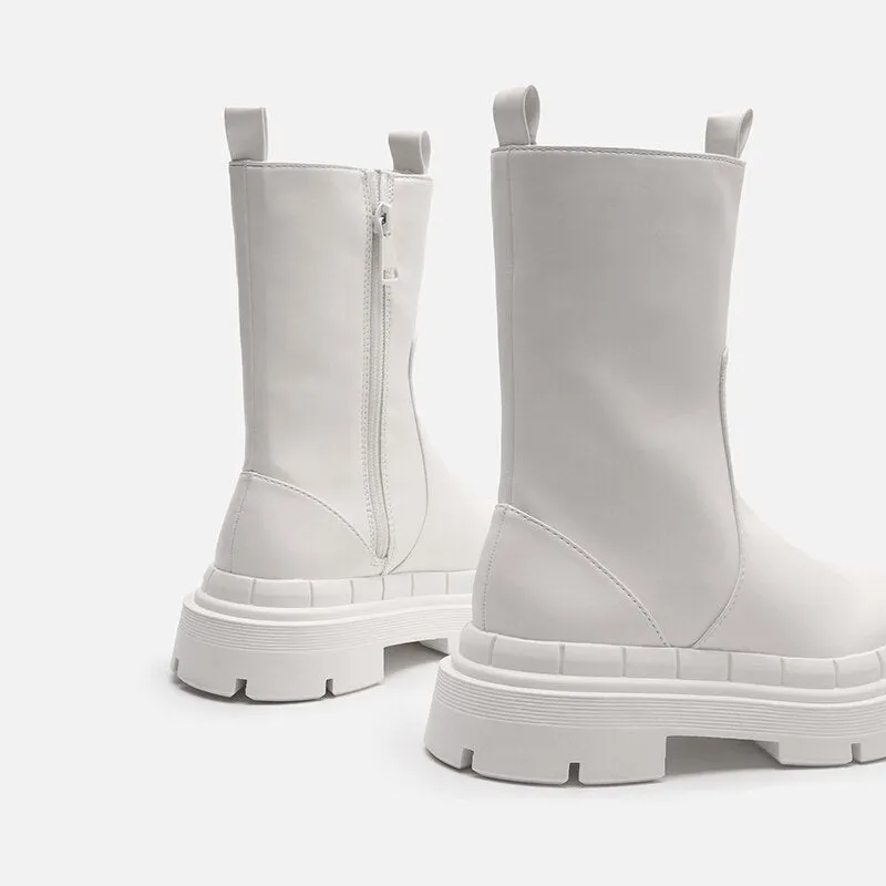 Women  Round Toe Chunky Heel Side Zipper  Boots