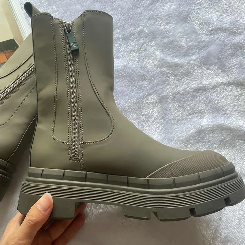 Women  Round Toe Chunky Heel Side Zipper  Boots