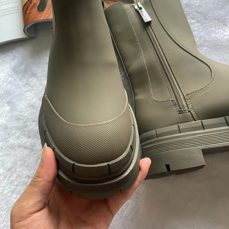 Women  Round Toe Chunky Heel Side Zipper  Boots