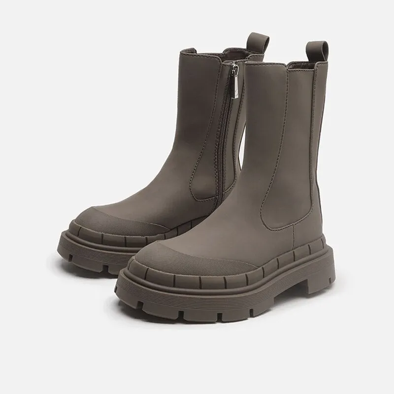 Women  Round Toe Chunky Heel Side Zipper  Boots