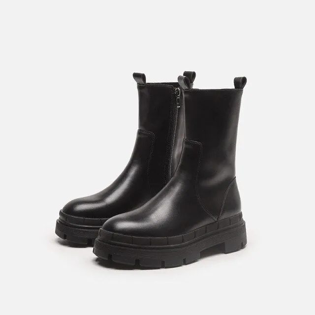 Women  Round Toe Chunky Heel Side Zipper  Boots