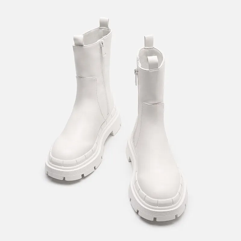 Women  Round Toe Chunky Heel Side Zipper  Boots