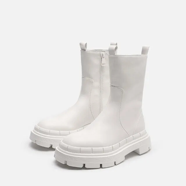 Women  Round Toe Chunky Heel Side Zipper  Boots