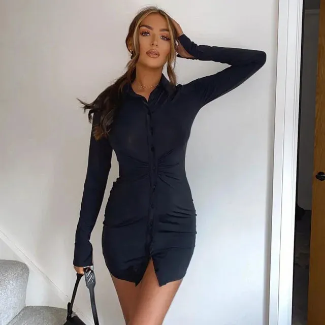 Women Ruched Shirt Dresses