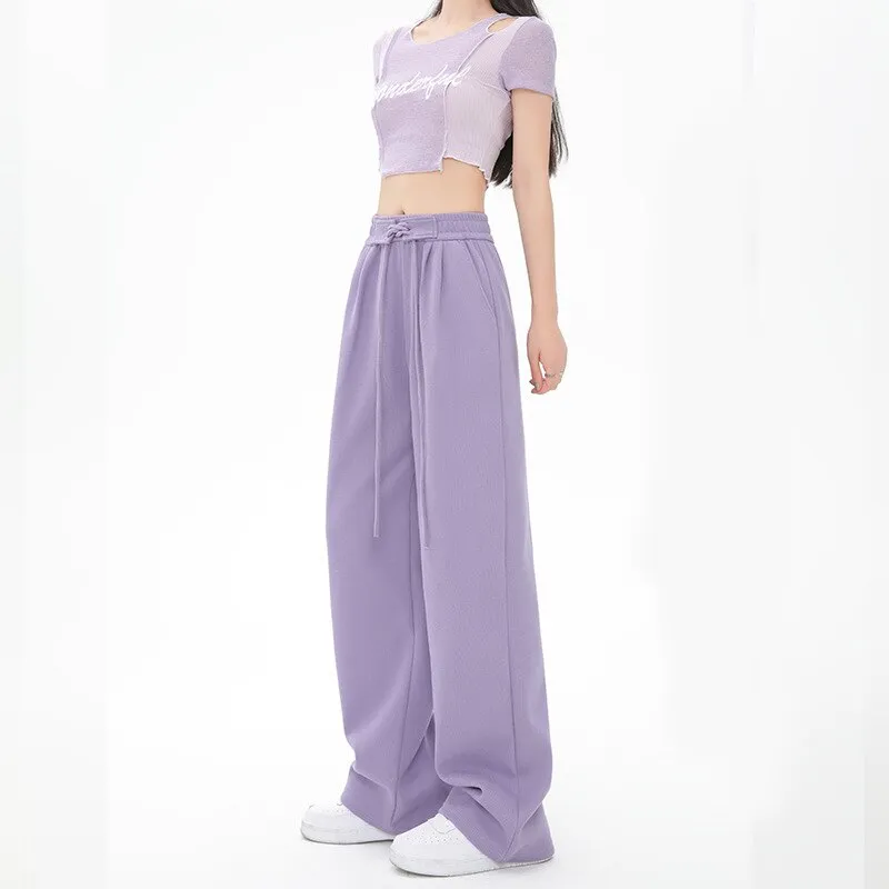 Women Spring Autumn Pants Fashion High Waist Straight Long Wide leg Sports pants Female Casual Female Long Pants Trousers