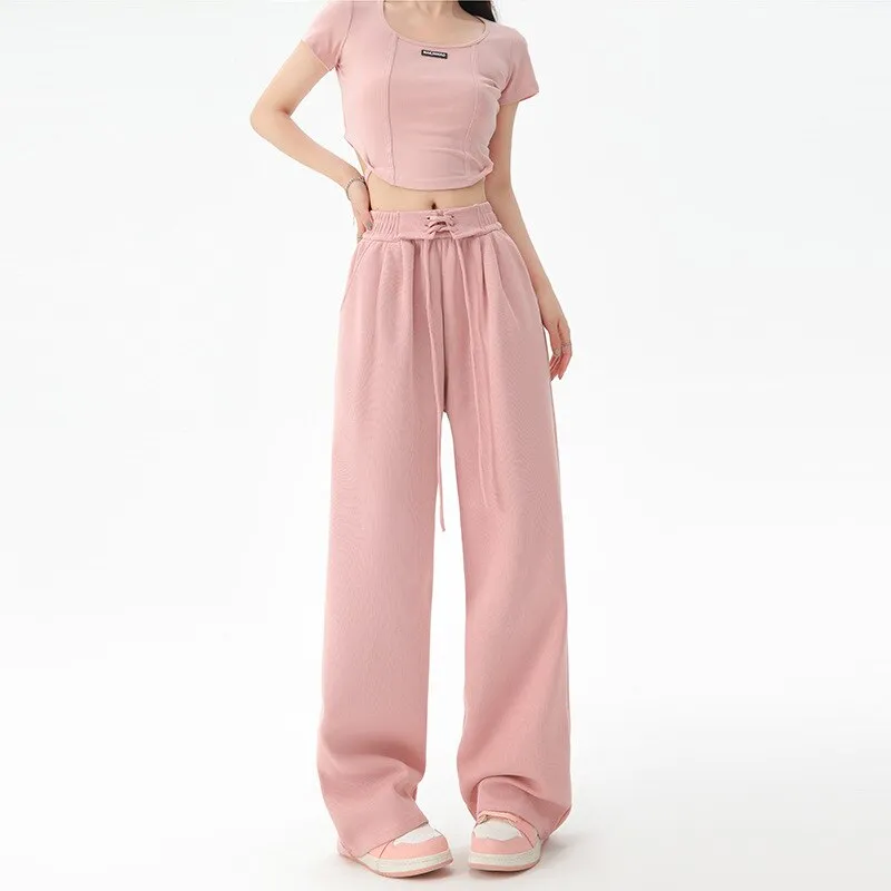 Women Spring Autumn Pants Fashion High Waist Straight Long Wide leg Sports pants Female Casual Female Long Pants Trousers