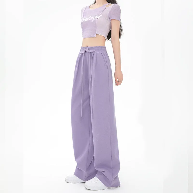 Women Spring Autumn Pants Fashion High Waist Straight Long Wide leg Sports pants Female Casual Female Long Pants Trousers