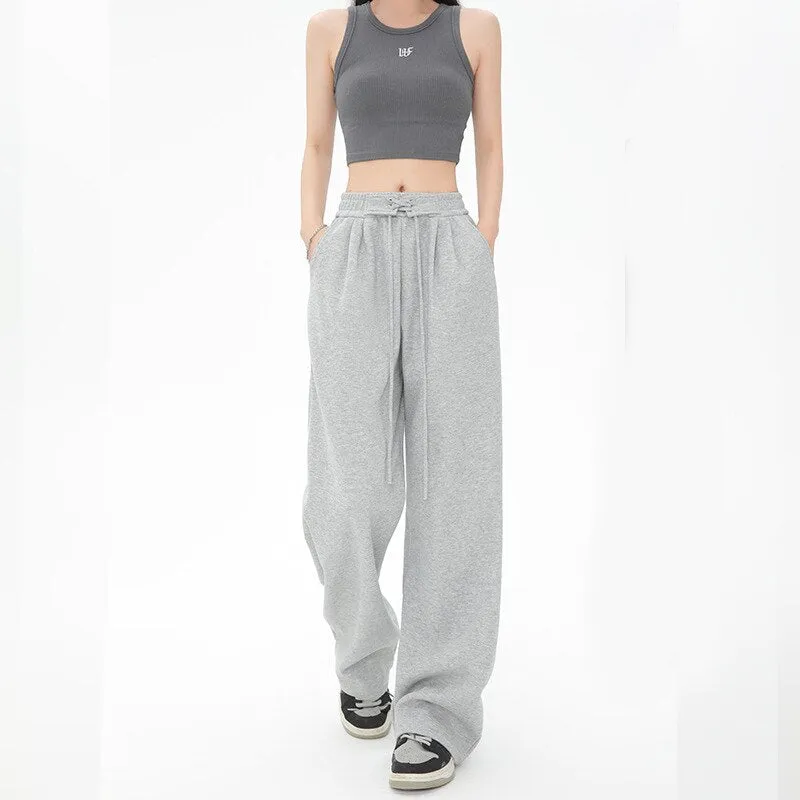 Women Spring Autumn Pants Fashion High Waist Straight Long Wide leg Sports pants Female Casual Female Long Pants Trousers