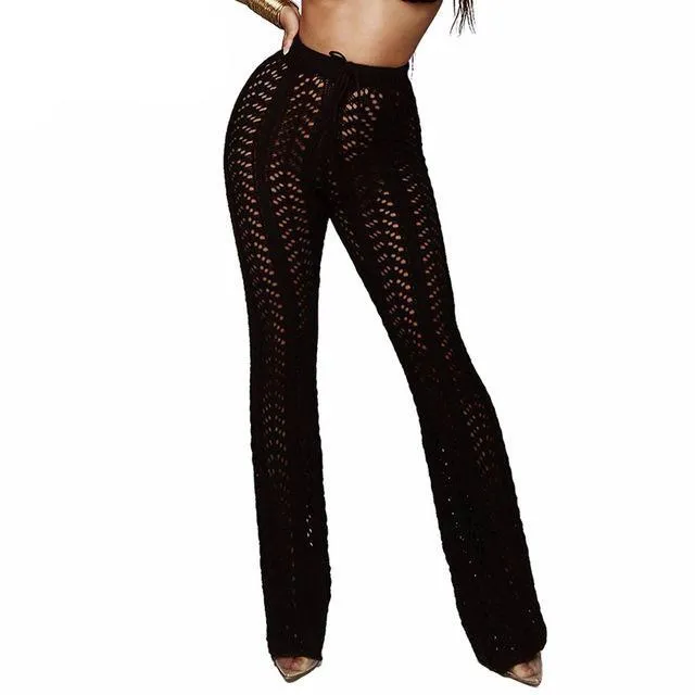 Women Summer Beach Knitted Hollow Out Pants See Through