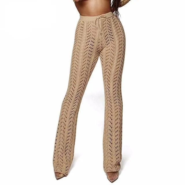Women Summer Beach Knitted Hollow Out Pants See Through
