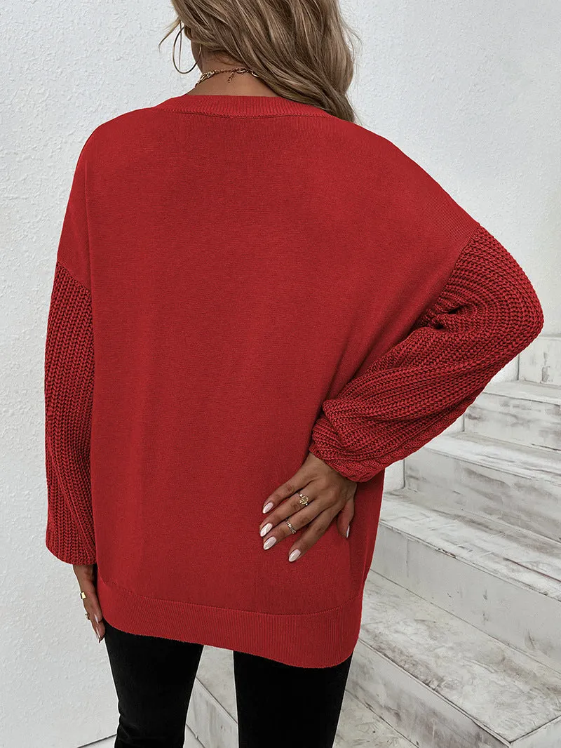 Women Sweaters Kniting Round Collar Pullover Plain Twist