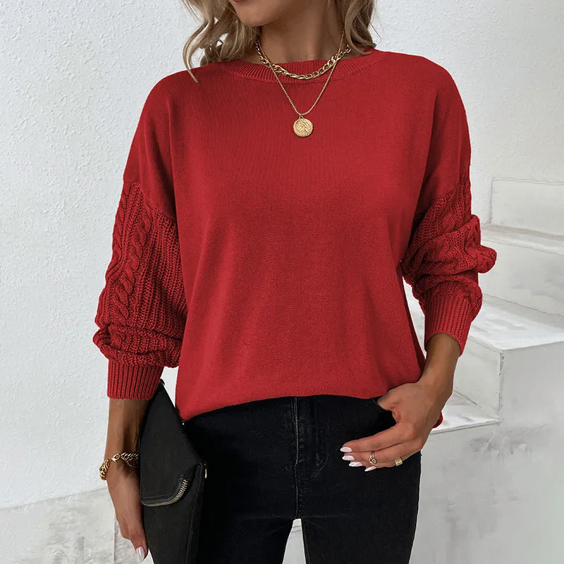 Women Sweaters Kniting Round Collar Pullover Plain Twist