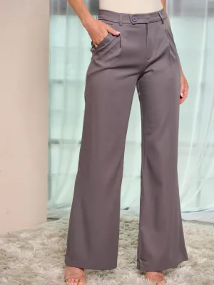 WOMEN'S BUTTON CLOSURE POCKETS WIDE LEG PANTS