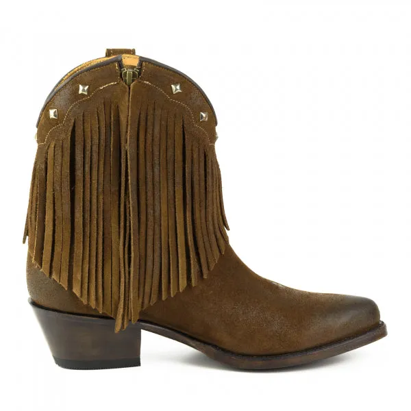 Women's Cowboy Boots or Ankle Boots Handmade Suede with Fringes Brown 2374 Texanas