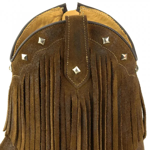 Women's Cowboy Boots or Ankle Boots Handmade Suede with Fringes Brown 2374 Texanas