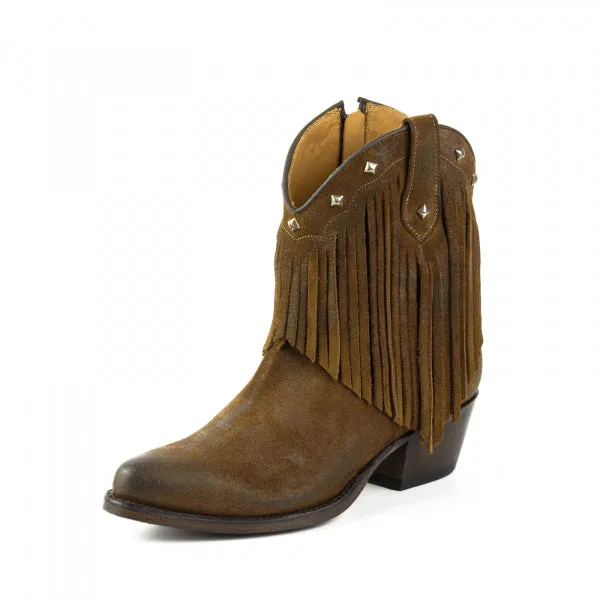 Women's Cowboy Boots or Ankle Boots Handmade Suede with Fringes Brown 2374 Texanas