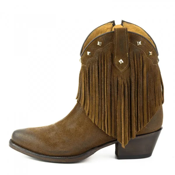Women's Cowboy Boots or Ankle Boots Handmade Suede with Fringes Brown 2374 Texanas
