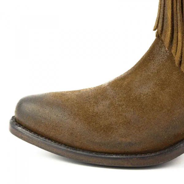 Women's Cowboy Boots or Ankle Boots Handmade Suede with Fringes Brown 2374 Texanas