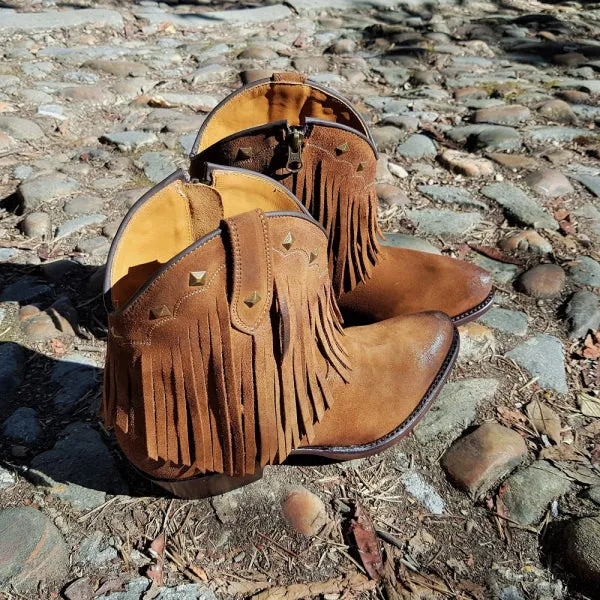 Women's Cowboy Boots or Ankle Boots Handmade Suede with Fringes Brown 2374 Texanas