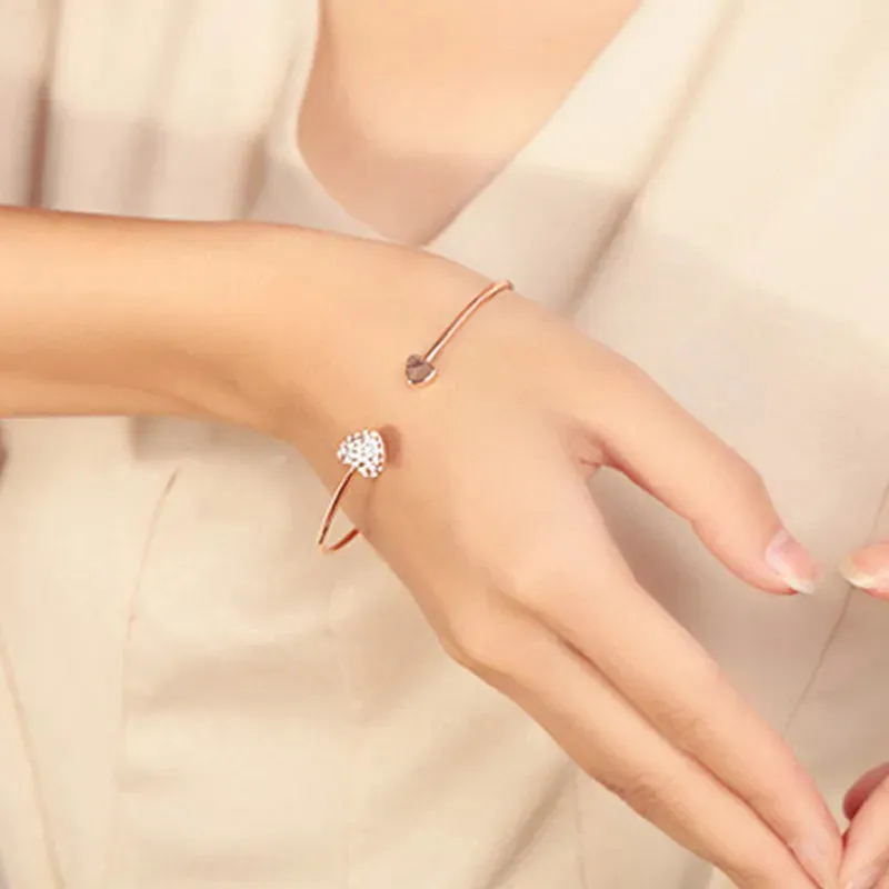 Women's Crystal Double Heart Cuff Bracelet