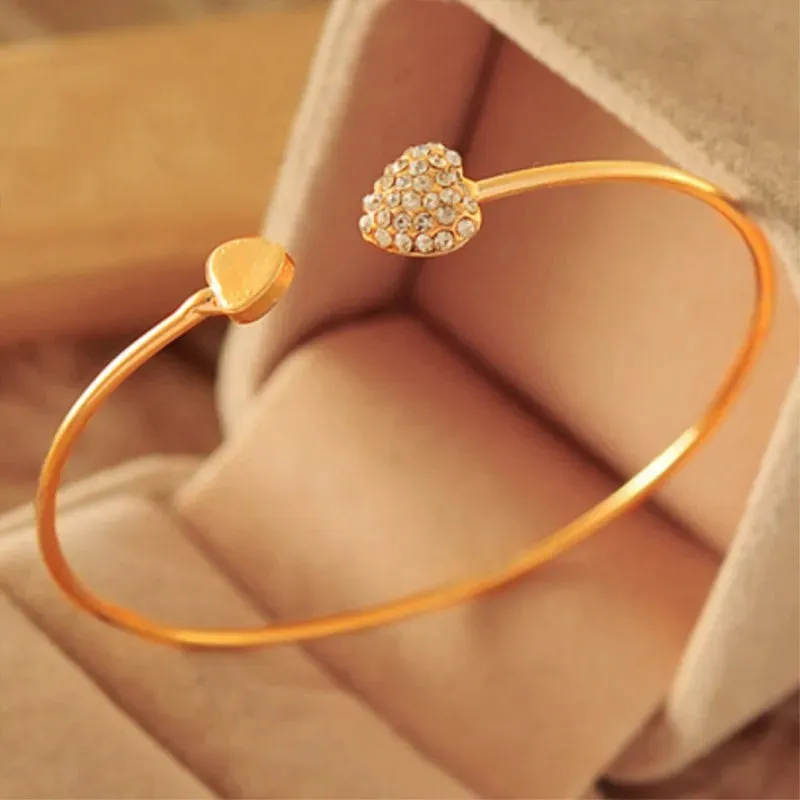 Women's Crystal Double Heart Cuff Bracelet