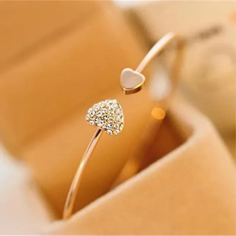 Women's Crystal Double Heart Cuff Bracelet