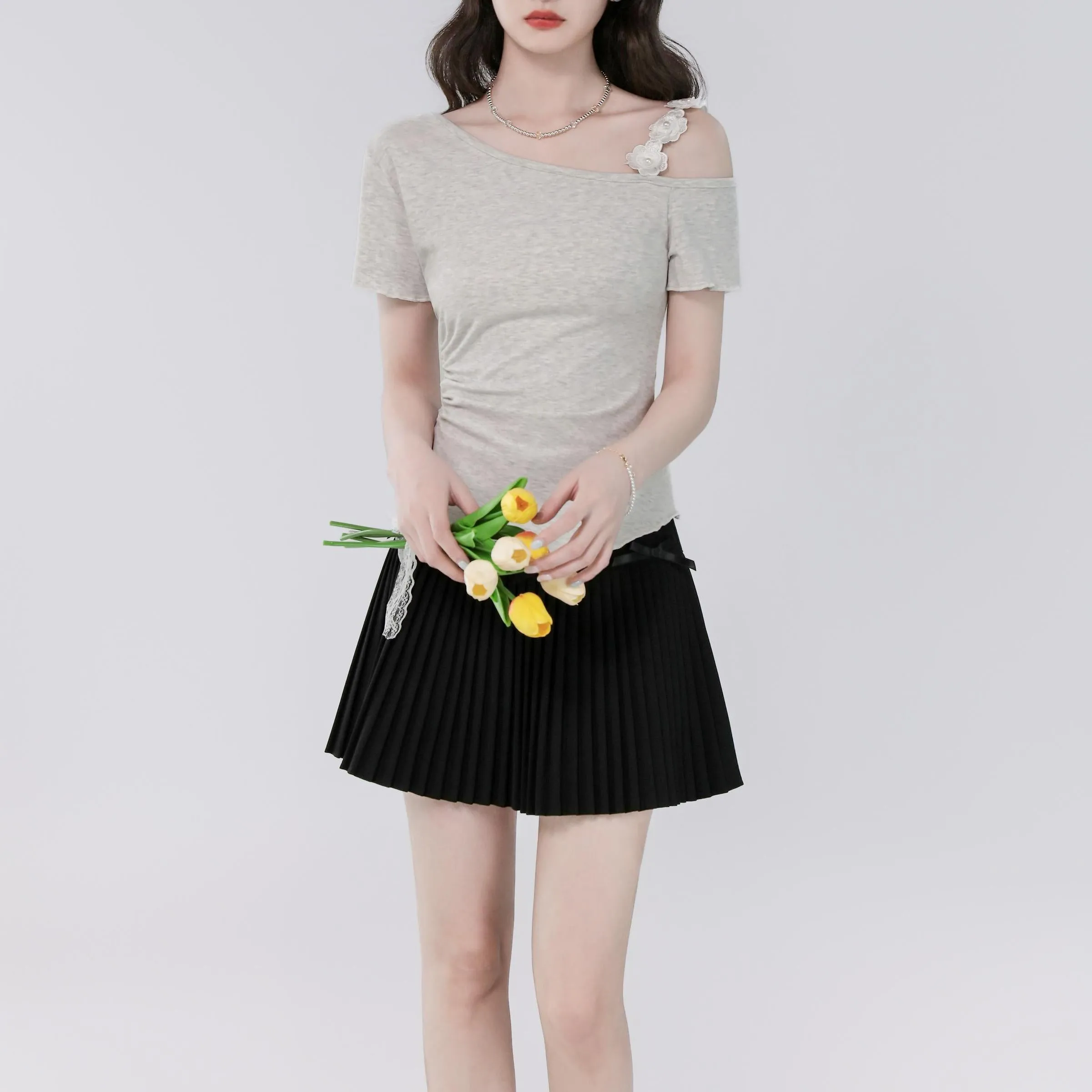 Women's Cute Fallen Shoulder T-Shirt with Flattering Fit