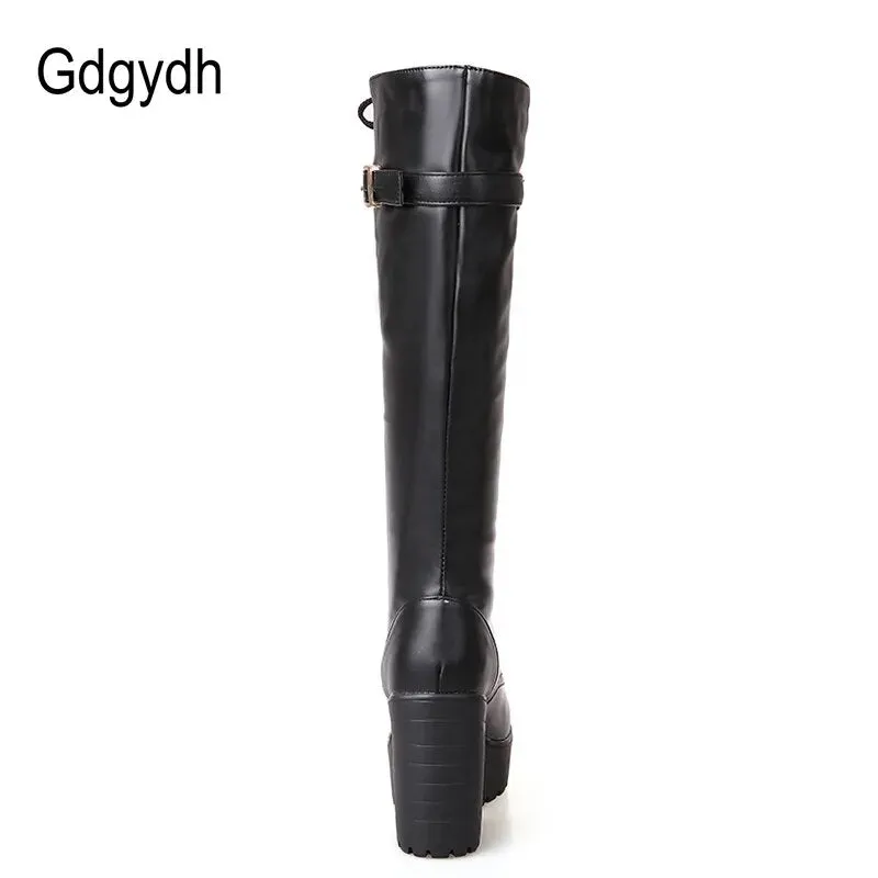 Women's Gothic Lace Knee High Boots Fashion Faux Leather Boots