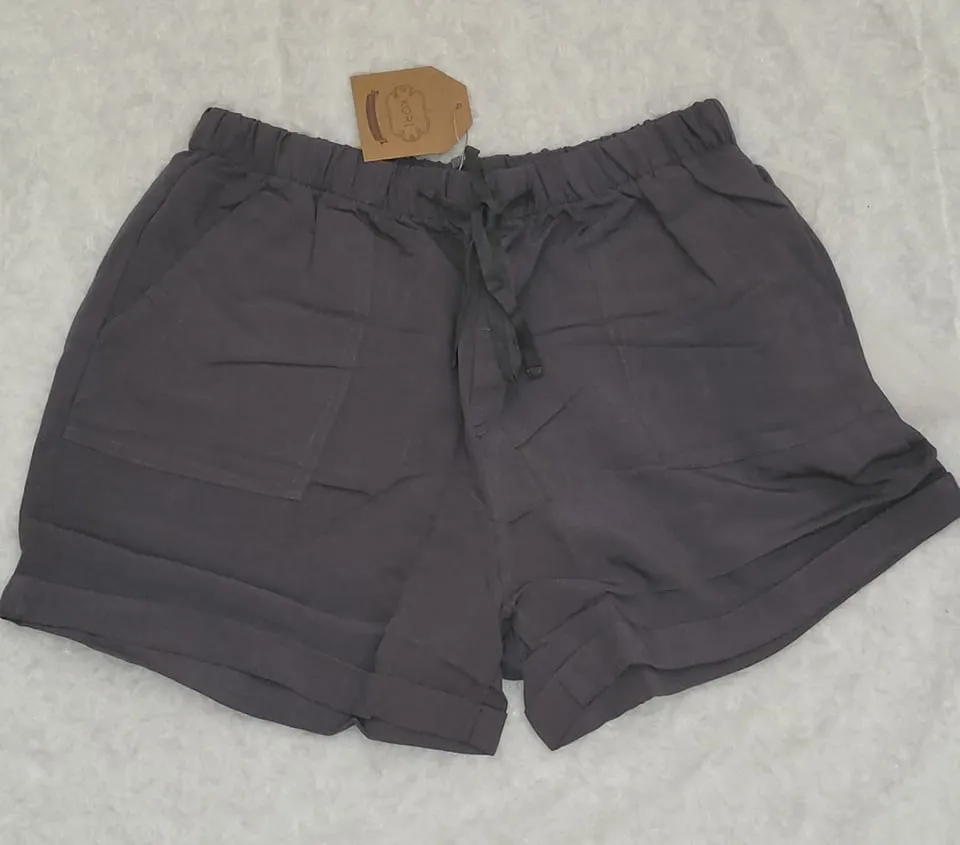 Women's Linen-Like Charcoal Cuffed Shorts