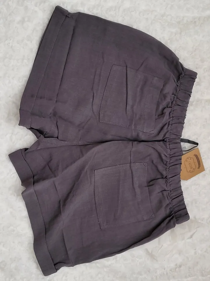 Women's Linen-Like Charcoal Cuffed Shorts
