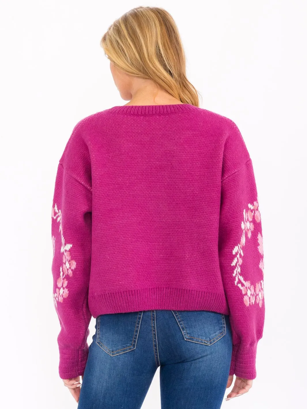 WOMEN'S LONG SLEEVE FLORAL PRINT PULLOVER SWEATER