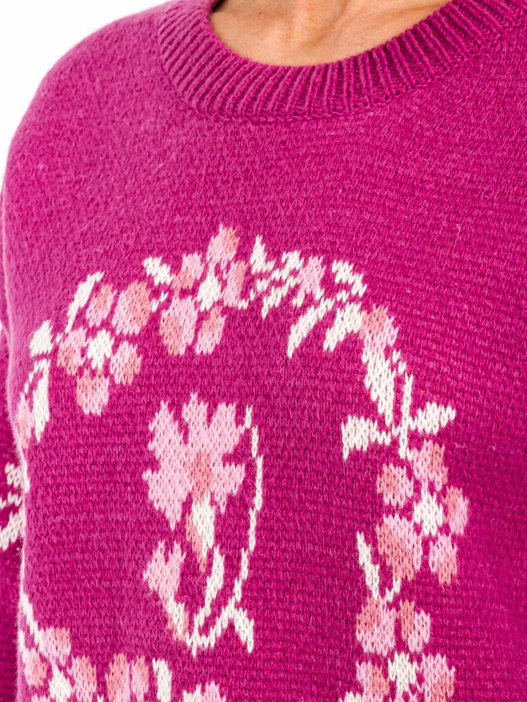 WOMEN'S LONG SLEEVE FLORAL PRINT PULLOVER SWEATER
