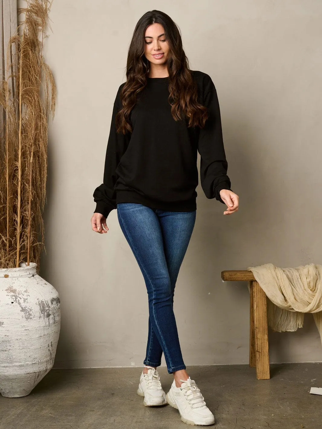 WOMEN'S LONG SLEEVE SOLID PULLOVER SWEATER