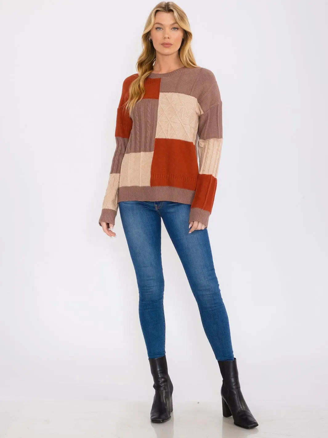 WOMEN'S LONG SLEEVES PULLOVER COLORBLOCK SWEATER