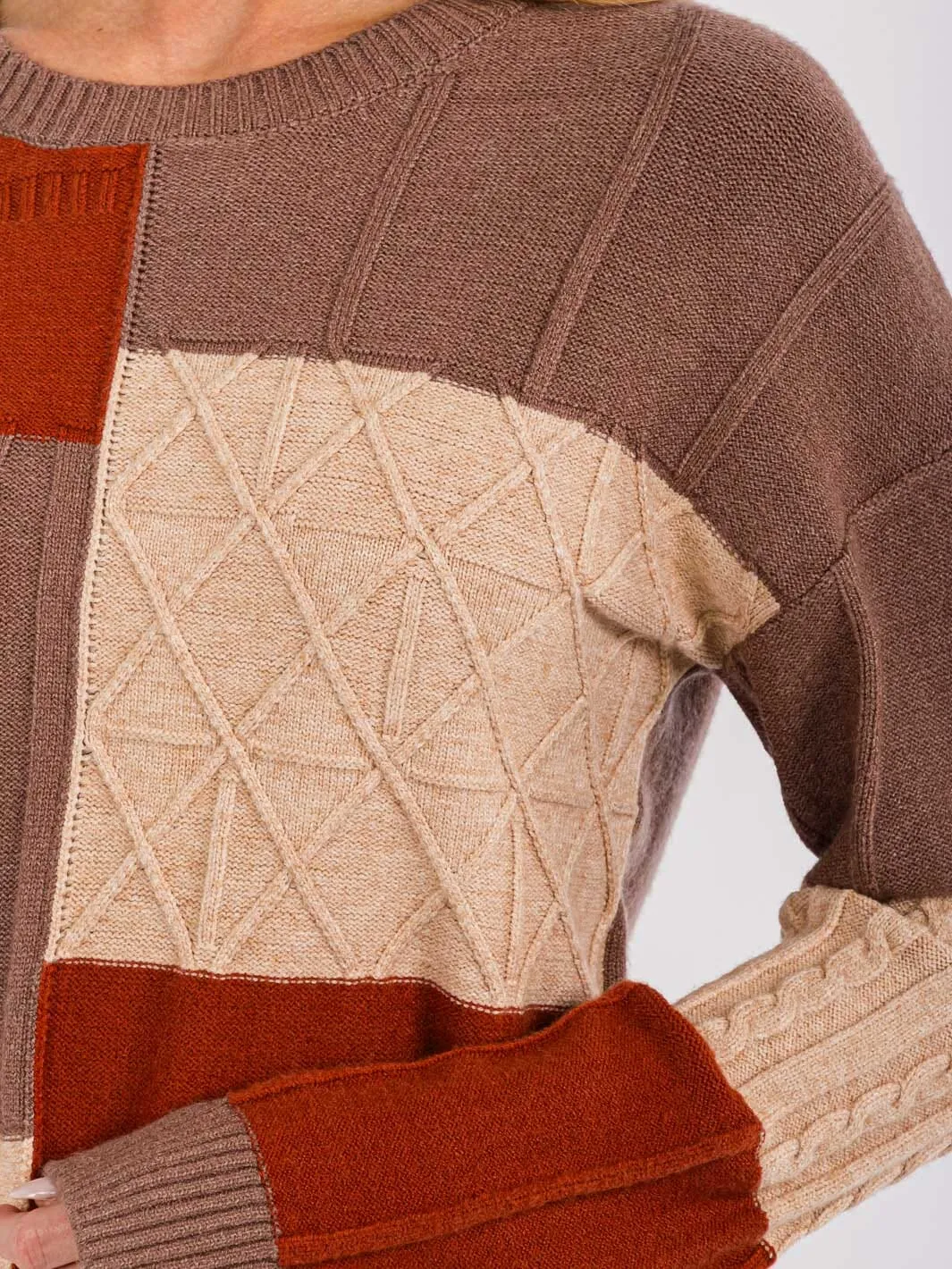 WOMEN'S LONG SLEEVES PULLOVER COLORBLOCK SWEATER