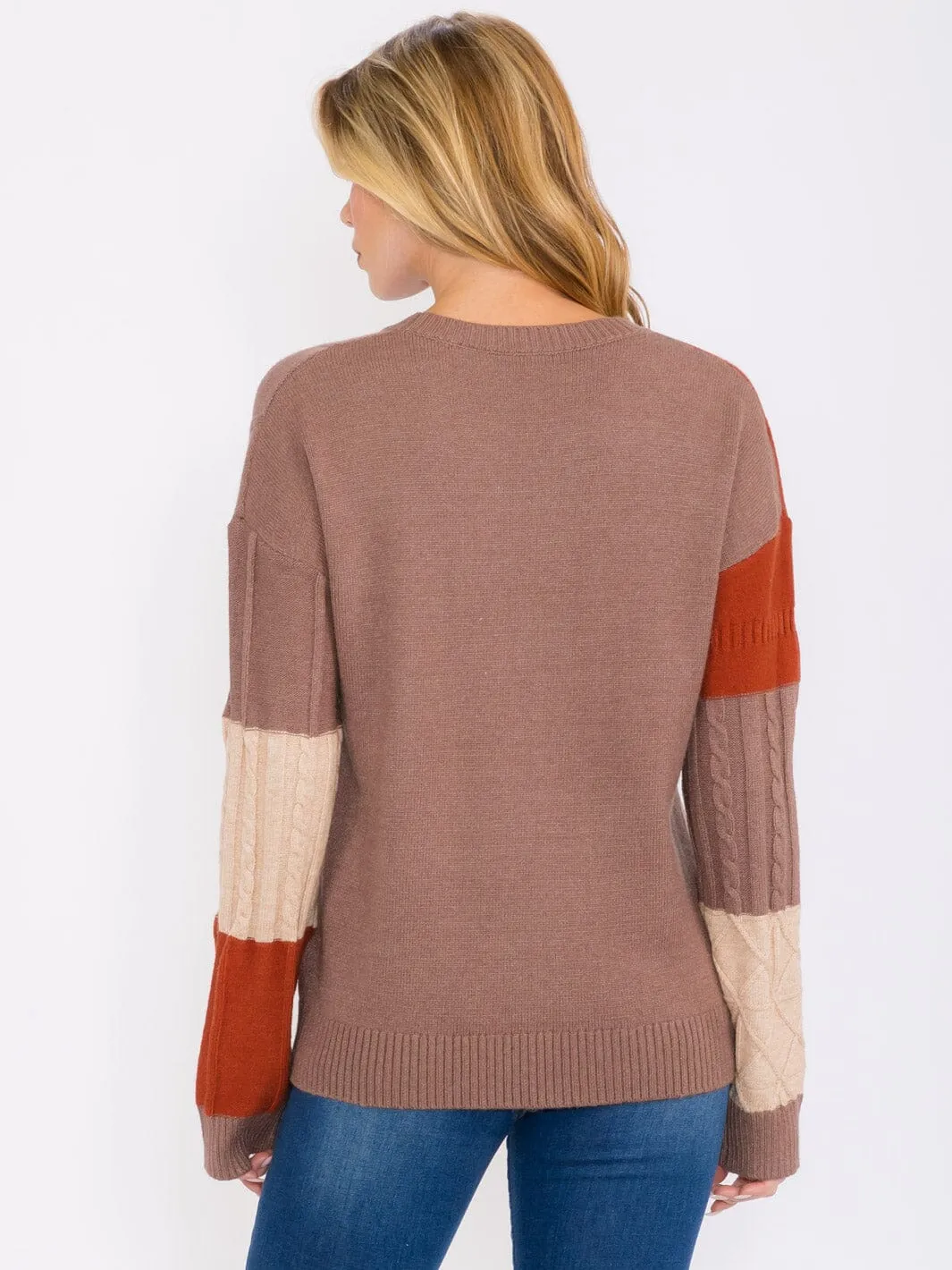 WOMEN'S LONG SLEEVES PULLOVER COLORBLOCK SWEATER